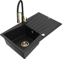 Graniidist köögivalamu Mexen Cesar 6514-77-73450-57-G, 77 x 47 x 20 cm, must, koos segisti ja sifooniga