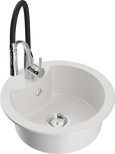 Graniitköögivalamu Mexen Diego 6512-20-73450-07, 48.8 x 48.8 x 16.7 cm, valge/must/chrome, segisti ja sifooniga