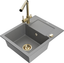 Graniidist köögivalamu Mexen Enzo 6506-71-671600-50, 57.6 x 46.5 x 17.4 cm, hall/gold, koos segisti ja sifooniga