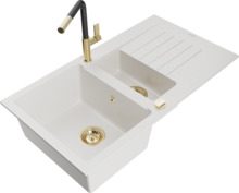 Graniidist köögivalamu Mexen Matias 6502-20-670401-57-G, 90 x 50.5 x 20 cm, valge/must/kuldne, segisti ja sifooniga