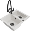 Graniidist köögivalamu Mexen Carlos 6518-20-671701-70-B, 58.2 x 47.5 x 17.7 cm, valge/must, segisti ja sifooniga