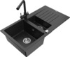 Graniidist köögivalamu Mexen Matias 6502-73-671600-7, 90 x 50.5 x 20 cm, must/hõbe, segisti ja sifooniga