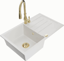 Graniidist köögivalamu Mexen Bruno 6513-20-672601-50, 79 x 49 x 20 cm, valge/gold, segisti ja sifooniga