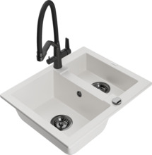 Graniidist köögivalamu Mexen Carlos 6518-20-671701-70-B, 58.2 x 47.5 x 17.7 cm, valge/must, segisti ja sifooniga
