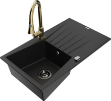 Graniidist köögivalamu Mexen Cesar 6514-77-670101-50-B, 77.5 x 47 x 19 cm, must/gold, koos segisti ja sifooniga