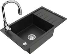 Graniidist köögivalamu Mexen Elias 6511-75-672601-00, 79 x 48 x 20 cm, must/kroom, segisti ja sifooniga