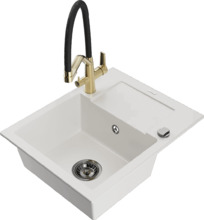Graniidist köögivalamu Mexen Enzo 6506-20-671701-57-B, 57.6 x 46.5 x 17.4 cm, valge, koos segisti ja sifooniga
