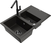 Graniidist köögivalamu Mexen Gaspar 6507-75-670401-70-B, 73.7 x 47.5 x 17.7 cm, must/kuldne, koos segisti ja sifooniga