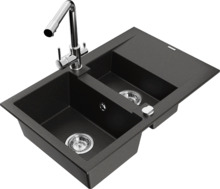 Graniidist köögivalamu Mexen Gaspar 6507-75-671600-00, 73 x 47 x 17.7 cm, must/hõbedane, koos segisti ja sifooniga