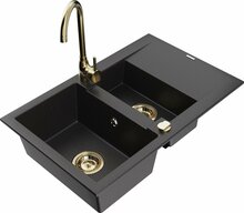 Graniidist köögivalamu Mexen Gaspar 6507-77-670200-50, 73 x 47 x 17.7 cm, must/kuldne, koos segisti ja sifooniga