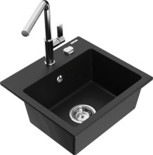 Graniidist köögivalamu Mexen Milo 6505-77-670401-00, 43.5 x 41 x 17.1 cm, must/kroom, segisti ja sifooniga