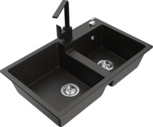 Graniidist köögivalamu Mexen Tomas 6516-75-670300-70, 80 x 50 x 19 cm, must/kuldne metallic, segisti ja sifooniga