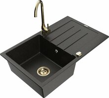 Graniidist köögivalamu Mexen Bruno 6513-75-670200-50, 79.5 x 49.5 x 20 cm, metallic black/gold, koos segisti ja sifooniga