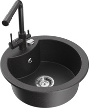 Graniidist köögivalamu Mexen Diego 6512-76-671600-76, 48.8 x 48.8 x 16.7 cm, must täpiline, koos segisti ja sifooniga