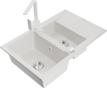 Graniidist köögivalamu Mexen Gaspar 6507-20-670300-20, 73.7 x 47.5 x 17.7 cm, valge, segisti ja sifooniga