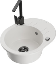 Graniidist köögivalamu Mexen Kevin 6517-20-670300-70, 58.6 x 45.8 x 18 cm, valge, koos segisti ja sifooniga
