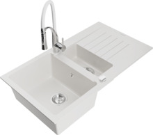 Graniidist köögivalamu Mexen Matias 6502-20-73450-02, 90 x 50.5 x 20 cm, valge/kroom, segisti ja sifooniga