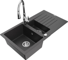 Graniidist köögivalamu Mexen Matias 6502-76-672601-00, 90 x 50.5 x 20 cm, black granite/chrome, segisti ja sifooniga