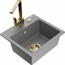 Graniidist köögivalamu Mexen Milo 6505-71-670300-50, 43.5 x 41 x 17.1 cm, hall, koos segisti ja sifooniga