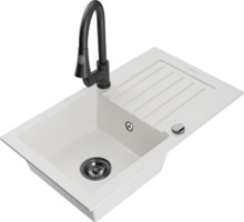 Graniidist köögivalamu Mexen Pablo 6510-20-670101-70, 75.2 x 43.6 x 16.1 cm, valge/must, koos segisti ja sifooniga
