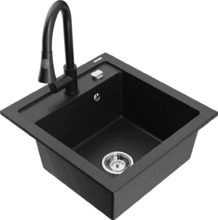 Graniidist köögivalamu Mexen Vito 6503-73-670101-70, 49 x 52 x 21 cm, must/hõbedane metallic, koos segisti ja sifooniga