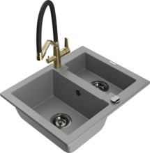 Graniidist köögivalamu Mexen Carlos 6518-71-671701-57-B, 58.2 x 47.5 x 17.7 cm, hall/must/gold, segisti ja sifooniga