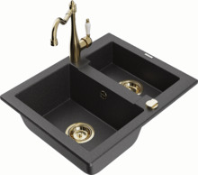 Graniidist köögivalamu Mexen Carlos 6518-76-670700-50, 58.2 x 47.5 x 17.7 cm, must täppidega, koos segisti ja sifooniga