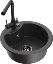 Graniidist köögivalamu Mexen Diego 6512-76-671600-70-B, 48.8 x 48.8 x 16.7 cm, must täpiline, koos segisti ja sifooniga