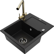 Graniidist köögivalamu Mexen Enzo 6506-77-671600-50-B, 57 x 46 x 17.4 cm, must/gold, koos segisti ja sifooniga