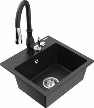 Graniidist köögivalamu Mexen Milo 6505-73-672601-70, 43 x 41 x 17.1 cm, must/hõbe, segisti ja sifooniga