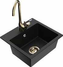 Graniidist köögivalamu Mexen Milo 6505-77-670200-50, 43 x 41 x 17 cm, must, koos segisti ja sifooniga