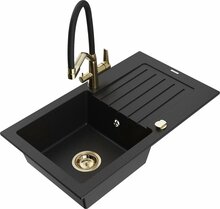Graniidist köögivalamu Mexen Pablo 6510-77-671701-57-G, 75.2 x 43.6 x 16.1 cm, must/kuldne, segisti ja sifooniga