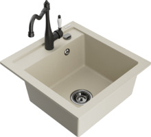 Graniidist köögivalamu Mexen Vito 6503-69-670700-70, 49 x 52 x 21 cm, beež/must, segisti ja sifooniga