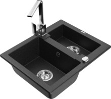 Graniidist köögivalamu Mexen Carlos 6518-73-670300-00, 58 x 47 x 17.7 cm, must/hõbe, segisti ja sifooniga