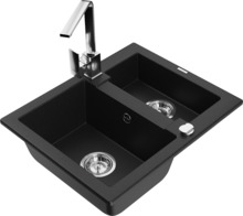 Graniidist köögivalamu Mexen Carlos 6518-77-670300-00, 58 x 47 x 17.7 cm, must, koos segisti ja sifooniga