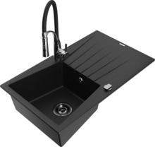 Graniidist köögivalamu Mexen Cesar 6514-77-73450-07-B, 77.5 x 47 x 19 cm, must, koos segisti ja sifooniga