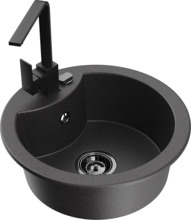 Graniidist köögivalamu Mexen Diego 6512-76-670300-70-B, 48.8 x 48.8 x 16.7 cm, must täpiline, koos segisti ja sifooniga