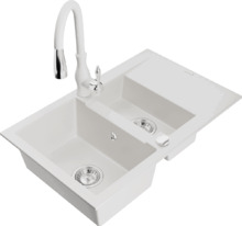 Graniidist köögivalamu Mexen Gaspar 6507-20-672601-20, 73 x 47 x 17.7 cm, valge, segisti ja sifooniga