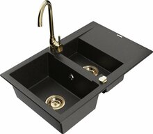Graniidist köögivalamu Mexen Gaspar 6507-75-670200-50, 73 x 47 x 17.7 cm, must/kuldne, koos segisti ja sifooniga