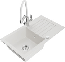 Graniidist köögivalamu Mexen Pablo 6510-20-671701-02, 75.2 x 43.6 x 16.1 cm, valge, koos segisti ja sifooniga