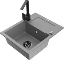 Graniidist köögivalamu Mexen Enzo 6506-71-670300-70-B, 57.6 x 46.5 x 17.4 cm, hall/must, koos segisti ja sifooniga