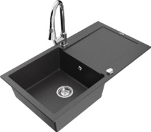 Graniidist köögivalamu Mexen Leo 6501-76-670101-00, 90 x 50 x 19 cm, must täpiline, koos segisti ja sifooniga