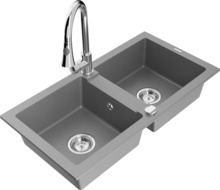 Graniidist köögivalamu Mexen Mario 6504-71-670101-00, 82 x 43.6 x 16.1 cm, hall, koos segisti ja sifooniga