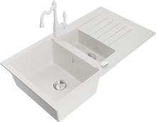Graniidist köögivalamu Mexen Matias 6502-20-670700-20, 90 x 50.5 x 20 cm, valge, koos segisti ja sifooniga