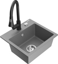 Graniidist köögivalamu Mexen Milo 6505-71-670101-70, 43.5 x 41 x 17.1 cm, hall/must, segisti ja sifooniga