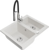 Graniidist köögivalamu Mexen Carlos 6518-20-73450-07, 58.2 x 47.5 x 17.7 cm, valge/must/chrome, segisti ja sifooniga