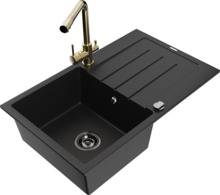 Graniidist köögivalamu Mexen Bruno 6513-77-671600-50-B, 79 x 49 x 20 cm, must/gold, segisti ja sifooniga