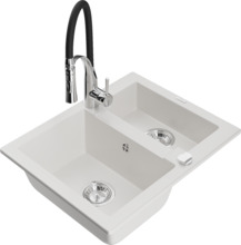 Graniidist köögivalamu Mexen Carlos 6518-20-73450-07, 58.2 x 47.5 x 17.7 cm, valge/must/chrome, segisti ja sifooniga