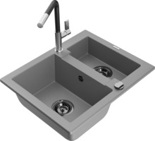 Graniidist köögivalamu Mexen Carlos 6518-71-670401-07-B, 58.2 x 47.5 x 17.7 cm, hall, koos segisti ja sifooniga