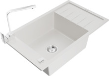Graniidist köögivalamu Mexen Elias 6511-20-670300-00, 79 x 48 x 20 cm, valge/kroom, koos segisti ja sifooniga